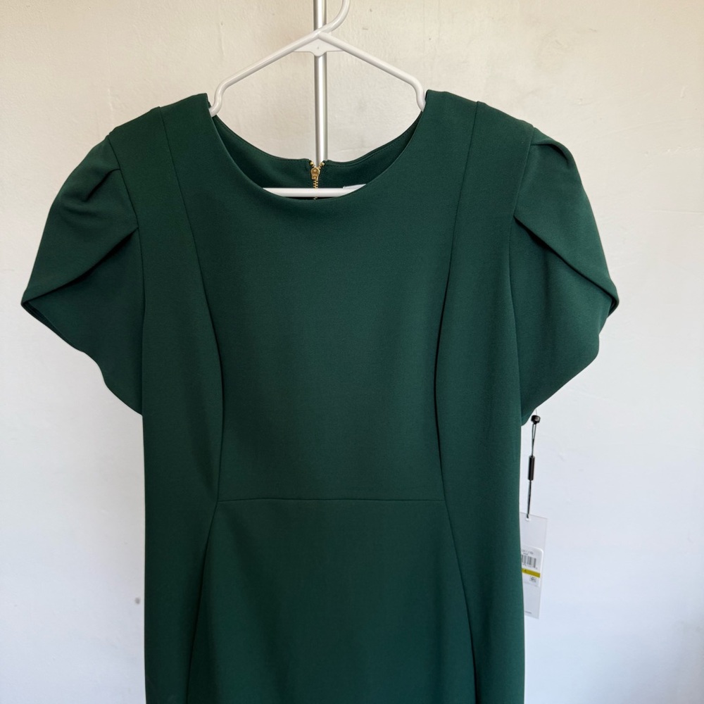 Calvin Klein Hinter Green Midi Tulip Short Sleeve Sheath Dress 14 NWT